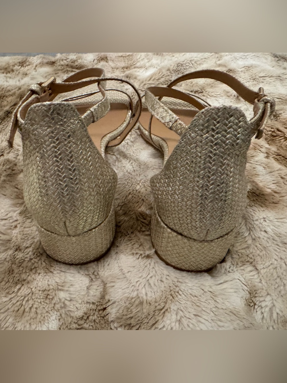 Naturalizer Metallic Gold Crisscross Low Block Heel Sandals - Picture 7 of 10
